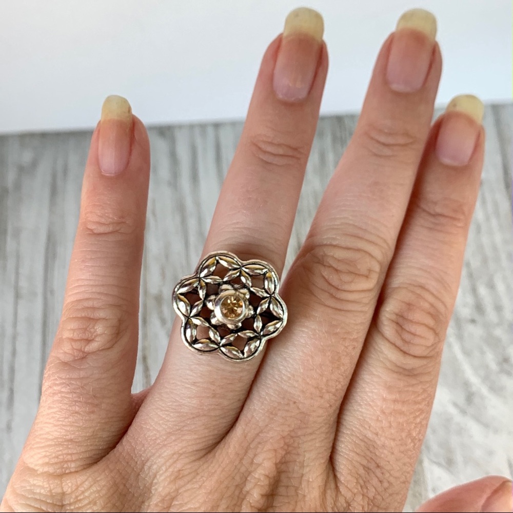 Silvertone Geometric Rhinestone Cocktail Ring - Picture 5 of 5